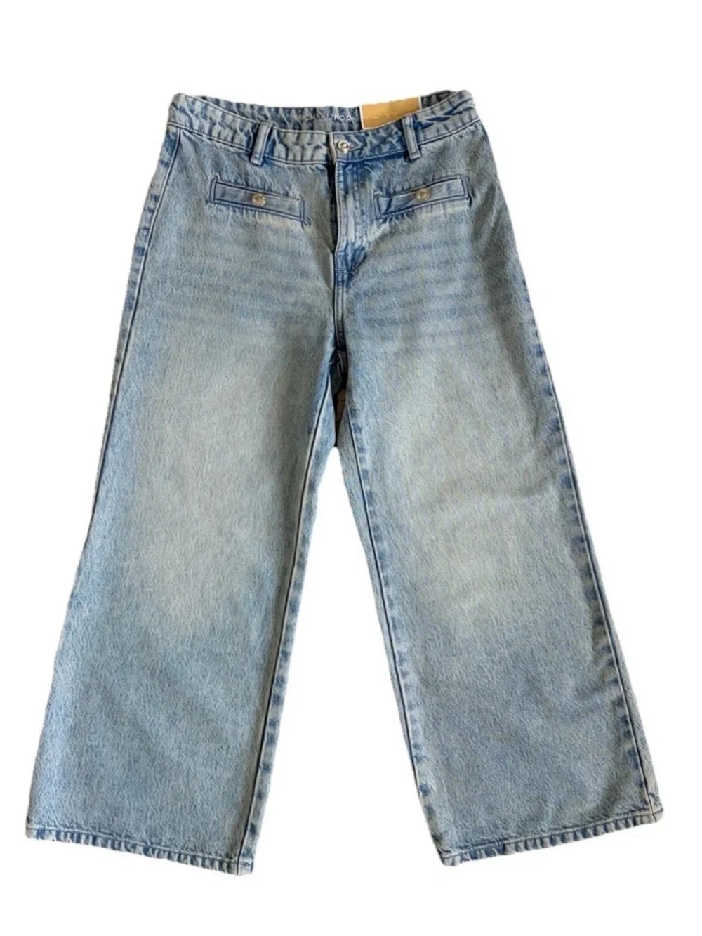 Michael Kors Light Blue Wide-Leg Crop Jeans Front Sailor Pockets